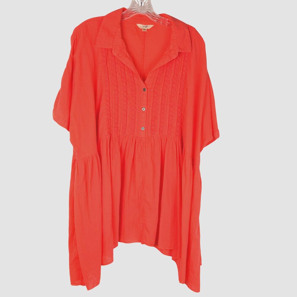 Terra & Sky Coral Gauze Tunic Top Womens 0X 14W Embroidered Crochet Boho Peasant